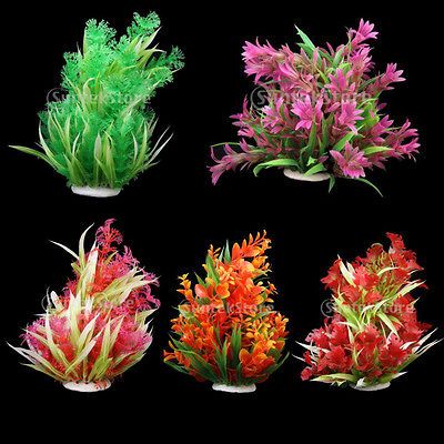 20cm Vivid Plastic Aquarium Green Orange Plant Ornament for Fish Tank