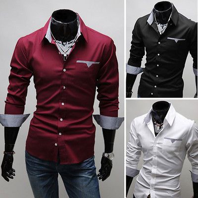 US CC6079 New Mens Fashion Luxury Casual Slim Fit Stylish Dress Shirts