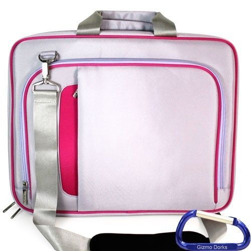 Nylon Shoulder Bag (Silver w/ Pink Trim) for 10.1 Asus Eee PC Netbook