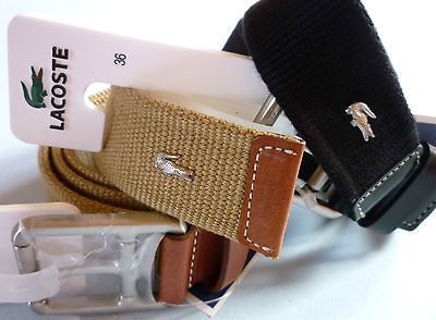 NWT LACOSTE MEN TEXTILE WEB BELT WITH METAL CROC 25030 VARIOUS COLORS