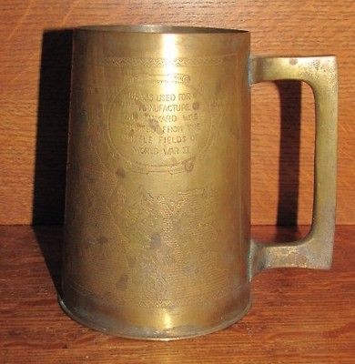 WWII TRENCH ART SALVAGED BATTLEFIELD BRASS MAP EUROPE TANKARD