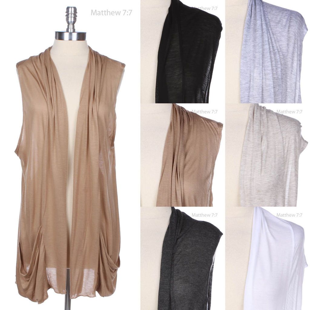 JUNIOR PLUS SIZE] Casual Plain Shawl Collar Sleeveless Open Pocket