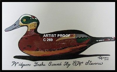 ORIGINAL PAINTING BY LJH WIDGEON ANTIQUE,DUCK,G EESE,CARVED,DE COY