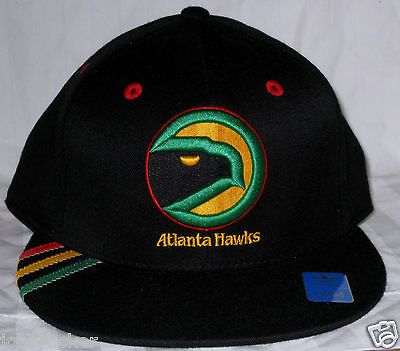 ATLANTA HAWKS BLACK RASTA STRIPES FLATBRIM HAT/CAP Sz SML MED NWT