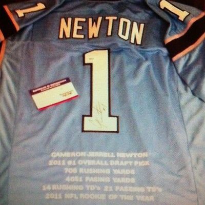 NEW CAM NEWTON ROY STAT Auto Signed Jersey /10 PSA/DNA Panthers Rc