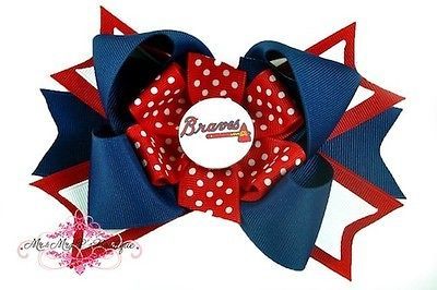 Atlanta Braves Boutique Hair Bow on Headband, Alligator Clip or