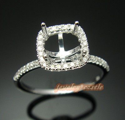 SOLID 14K WHITE GOLD 6x6MM CUSHION DIAMOND SEMI MOUNT ENGAGEMENT RING