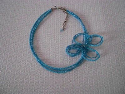 LADIES FASHION BLUE BEADS/RHINESTO NES NECKLACE /FLOWER PENDANT