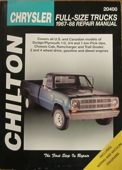 CHILTON   CHRYSLER FULL SIZE TRUCKS 1967 88 REPAIR MANUAL