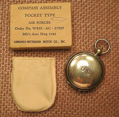 VINTAGE WWII (WW2) LONGINES WITTNAUER ARMY AIR FORCE COMPASS w/ Box