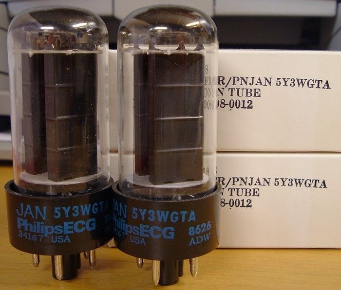 AUDIO RECTIFIER TUBES = 2 new Philips 5Y3WGTA nos nib new 5Y3GT tube