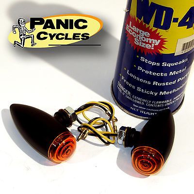 BLACK BULLET MARKER TURN SIGNAL LIGHTS AMBER LED HARLEY BOBBER CHOPPER