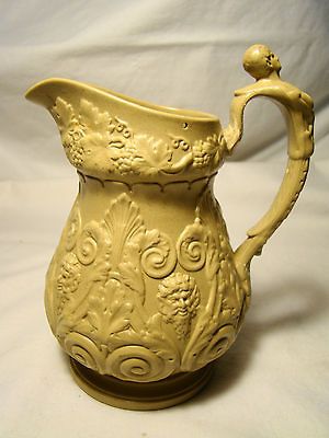 Ridgway Bacchus & Pan Relief Molded Stoneware Drabware Pitcher 5 1/4h