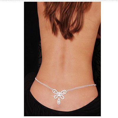 Diamante Crystal Butterfly Waist Belly Lower Back Chain Band Belt