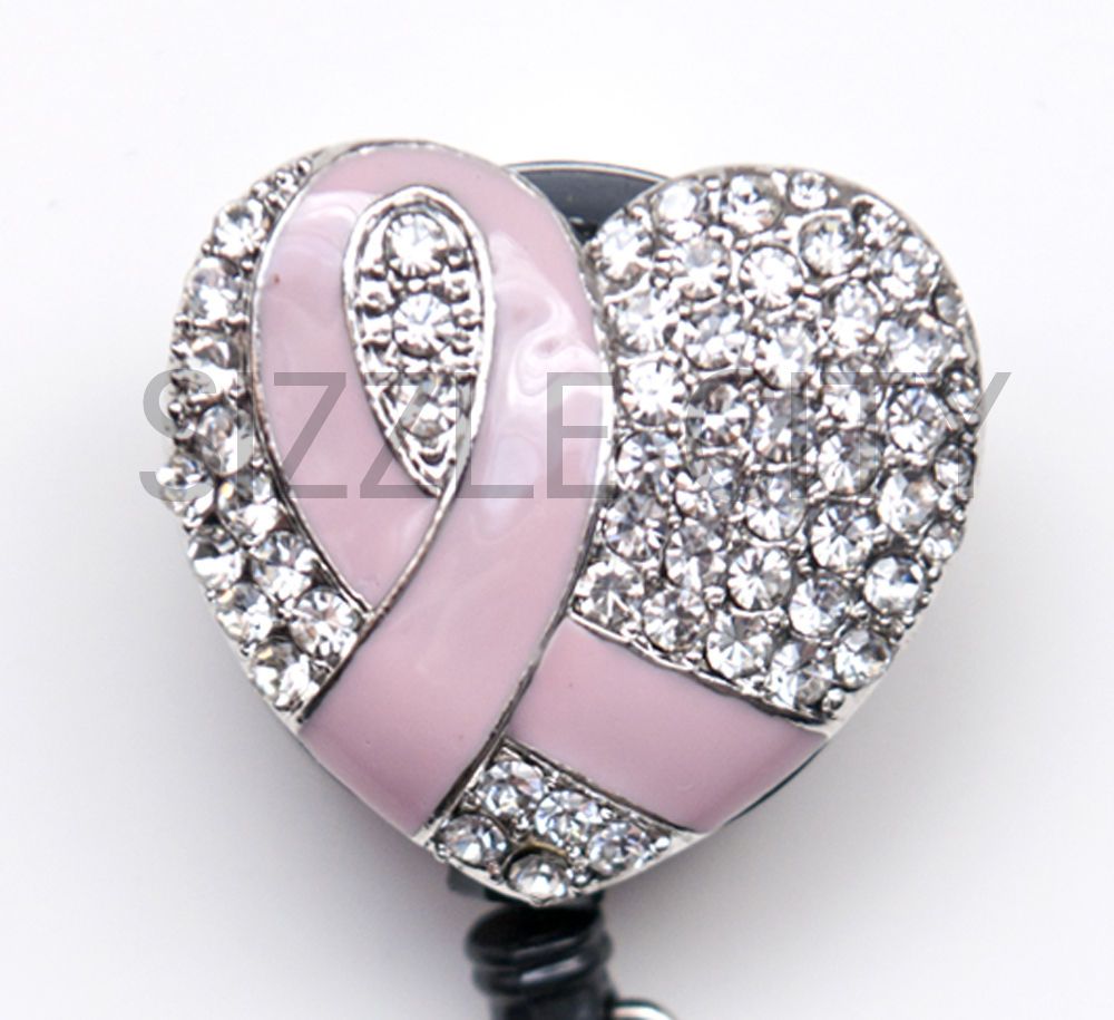 Breast Cancer Rhinestone badge reel retractable ID badge holder