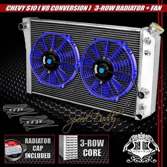 ROW ALUMINUM RACING RADIATOR+2 X 10 BLUE FANS 1982 2002 CHEVROLET