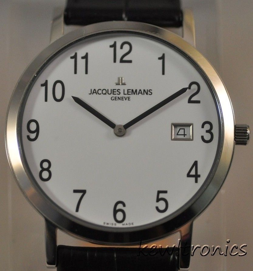 New Mens Jacques Lemans G 197 Geneve Baca Black Leather Thin Swiss