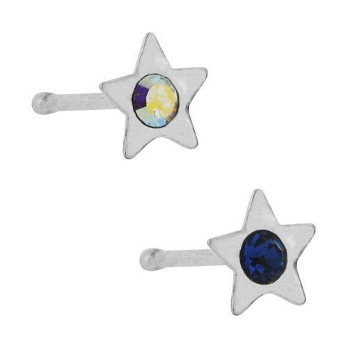 20 gauge Nose Bone Sterling Silver Star   Prong Set