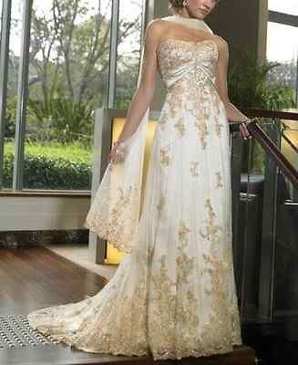 Sexy Ivory/gold lace bride dress prom pageant evening party gown