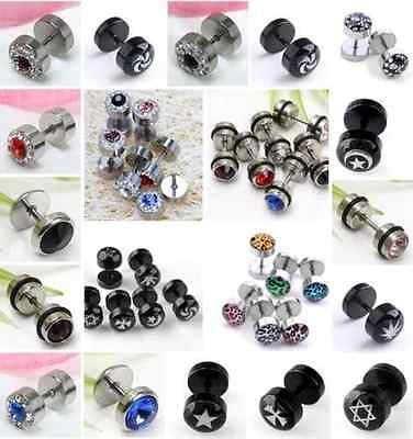 Ear Stud Stainless Steel Crystal Earrings Fake Plug Barbell Pick Style