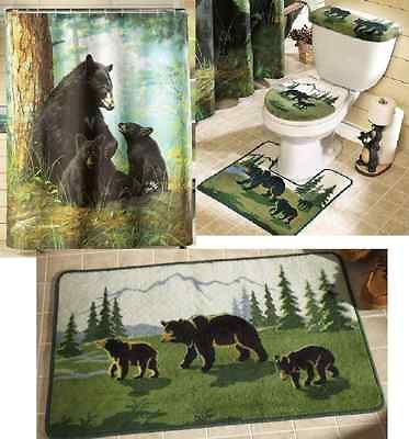 Woodland Cabin Lodge Bear Shower Curtain Bath Rug Set Hautman Brother