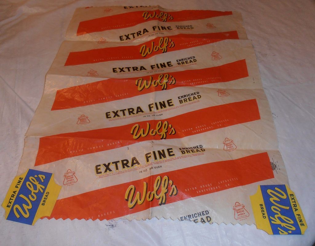 VINTAGE WOLFS BREAD WRAPPER BATON ROUGE LAFAYETTE SHREVEPORT LA.