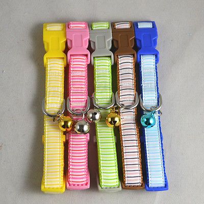 LOT 5 PETS Doggie COLLARS Plaid Nylon Buckle w. Bells 5 Colors New XS