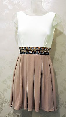 TFNC Cross Back Cream Embellished Skater Dress Darcy BNWT RRP £45