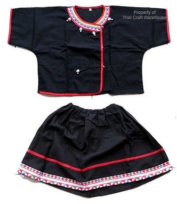 North Thai Hill Tribe Black Jingle Girls Dress Set sz 8