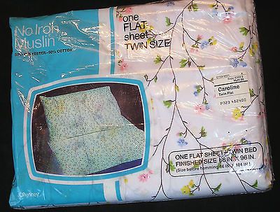 NIP Vintage Floral Twin Size Flat Bed Sheet by JC Penney No Iron