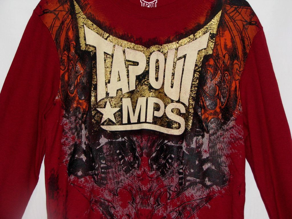 TAPOUT MPS MMA UFC LONG SLEEVES DARK RED GOLD TRIM THERMAL T SHIRT NWT