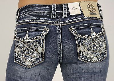 LA Idol Stunning Rose Boot Cut Denim Jeans Sizes 0   15