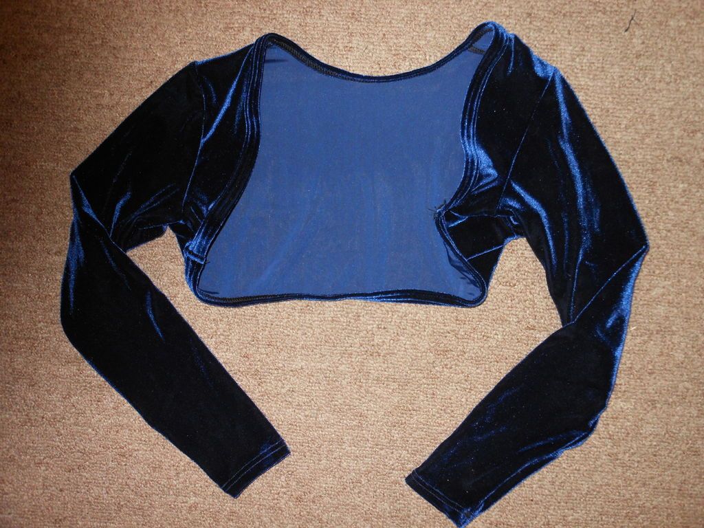 Motionwear Navy Velvet Dance Jazz BALLET leotard SHRUG Jacket Top