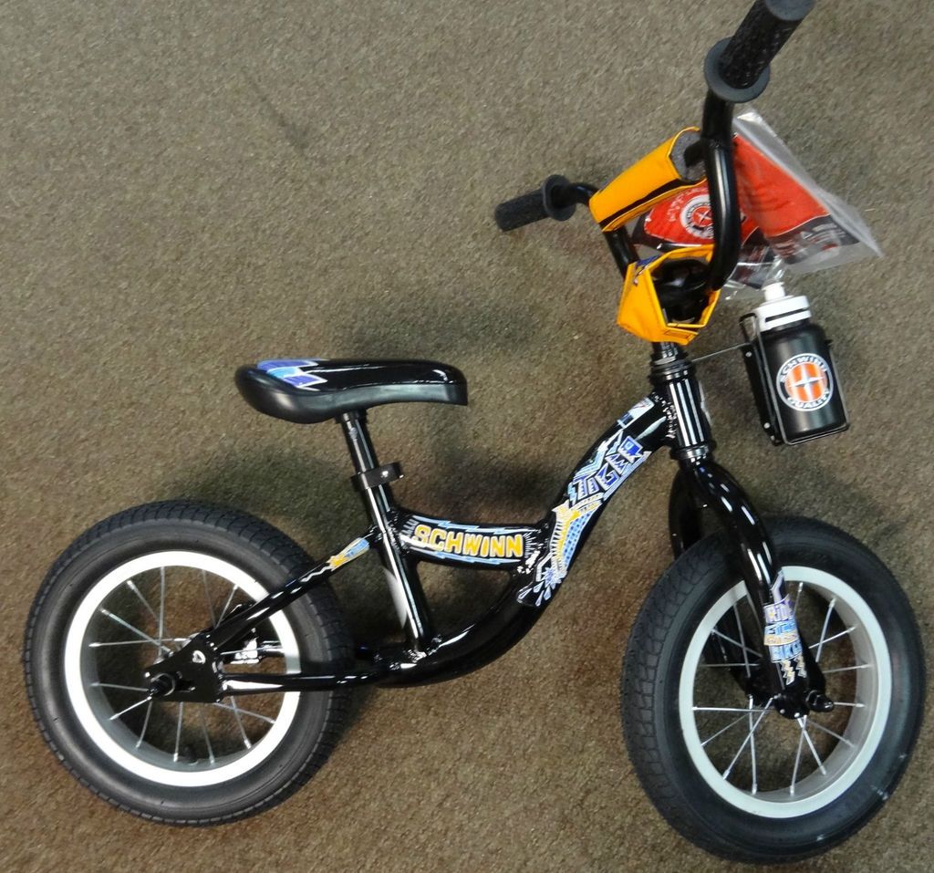 Tiger WNR Balance Bike in Black 12 inch Air Tires Alloy Rims & Frame