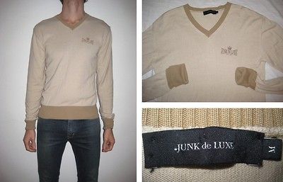 JUNK de LUXE beige KNIT V Neck COTTON BLEND SWEATER M Italy Made