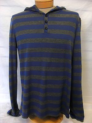 Bizzo mens striped blue & gray long sleeve slim fit hooded shirt w