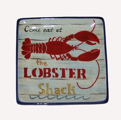 Large Tracy Flickinger Square LOBSTER SHACK Handpainted Ceramic