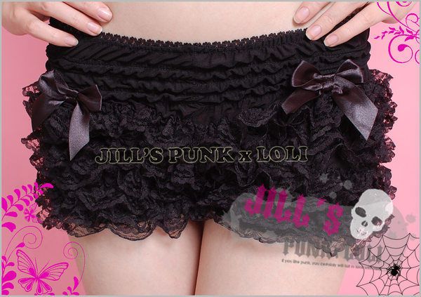 Punk Lolita Puffy Ruffle Lace Hip Bloomer Shorts Black