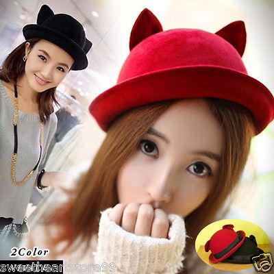 B188 Vivi Magazine Lovely Ribbon Big Cat Ear Bowler Hats Cap Japan