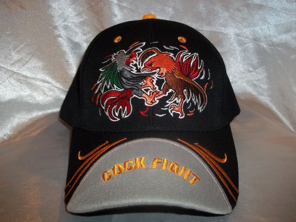 NEW ROOSTER COCK FIGHT BALL CAP HAT IN BLACK & GRAY OSFM
