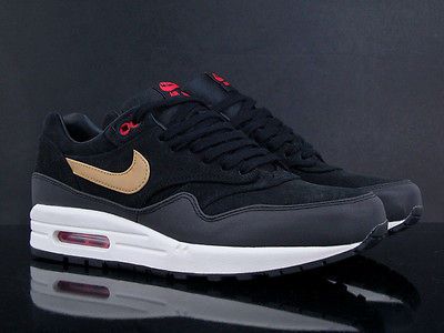 NIKE Air Max 1 Premium black metallic gold red men suede shoes 512033