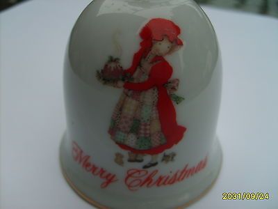 HOLLY HOBBIE CHRISTMAS PORCELAIN BELL ORNAMENT 1982 2.5 ~ JAPAN