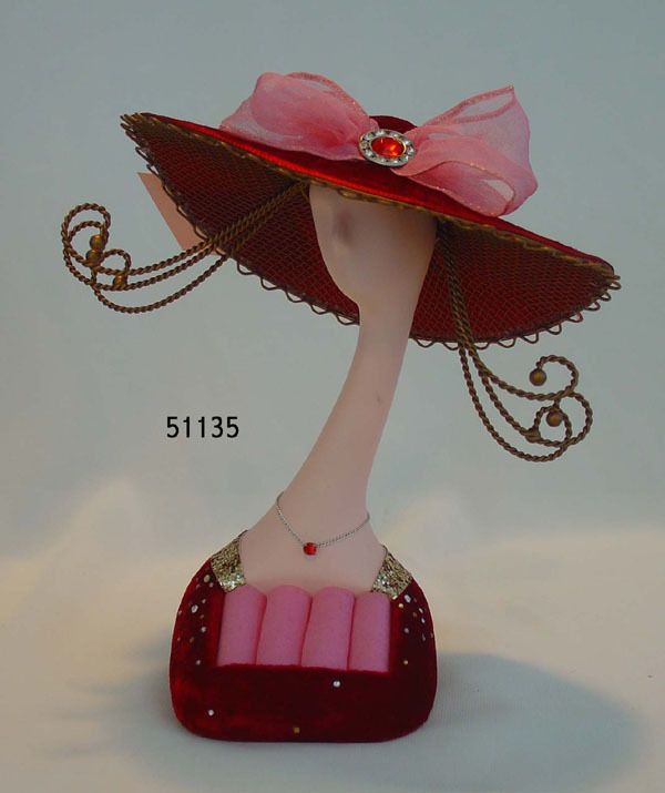 red lady floppy hat jewelery and ring holder from canada