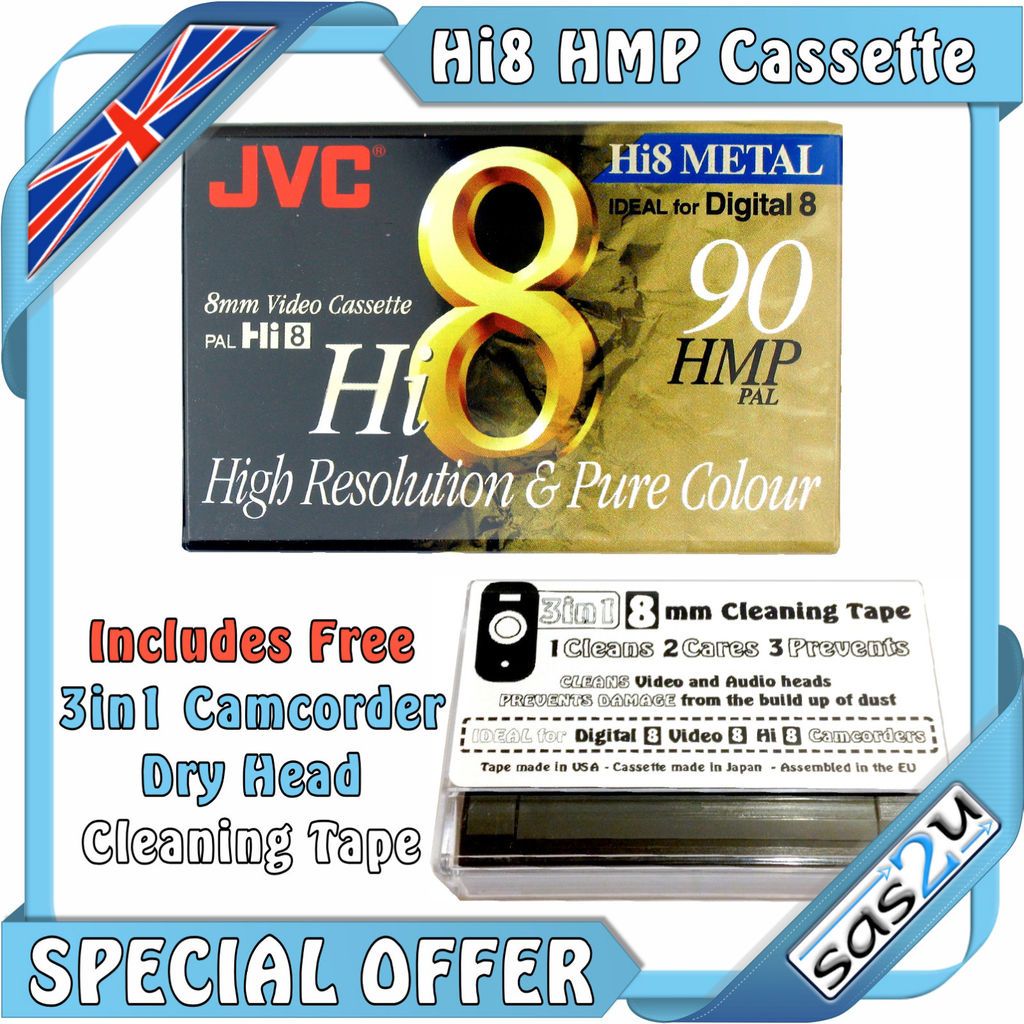 Metal 90 Min Hi8 8mm Camcorder Tape +Video8 Digital8 Cleaning Cassette