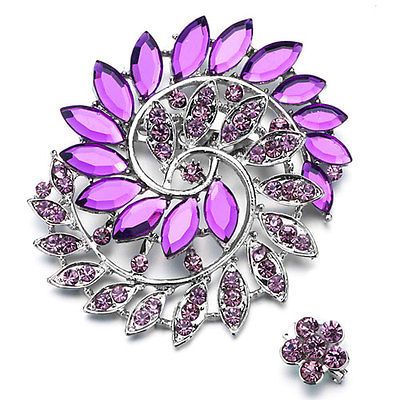 PUGSTER FEBRUARY BIRTHSTONE PURPLE CRYSTAL FLOWER SET RHINESTONE