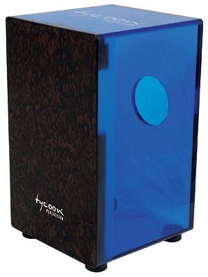 Tycoon Percussion Royal Blue Acrylic Cajon,Black Makah Burl Front