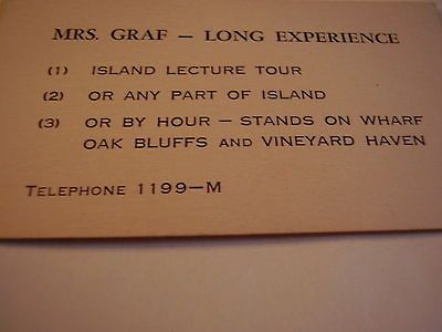 Oak Bluffs, Mass.Mrs Grafs Guided Tours  Business Card 1940s Marthas