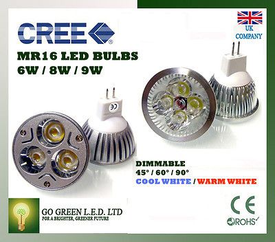 MR16 GU5.3 6W 8W 9W CREE LED 12V LOW VOLTAGE BULBS AMPOULES