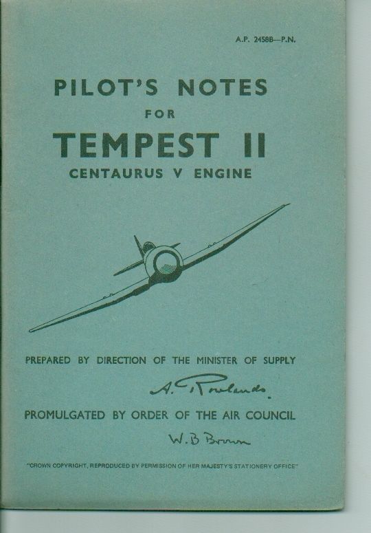 TEMPEST II PILOTS NOTES. AP.2458B PN. AUGUST 1946. Modern Reprint.