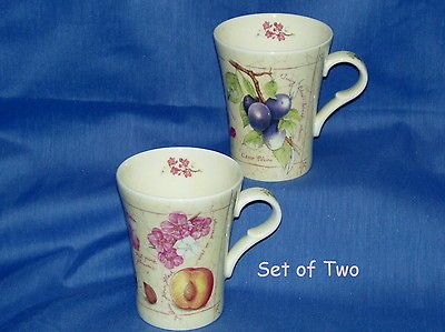 English Bone China~SET OF 2 Fruit Design Coffee Tea Mugs~New~Made in